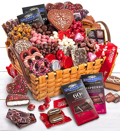  Valentines Day Chocolate Gift Basket with 16oz Steel Mug and  Straw : Grocery & Gourmet Food