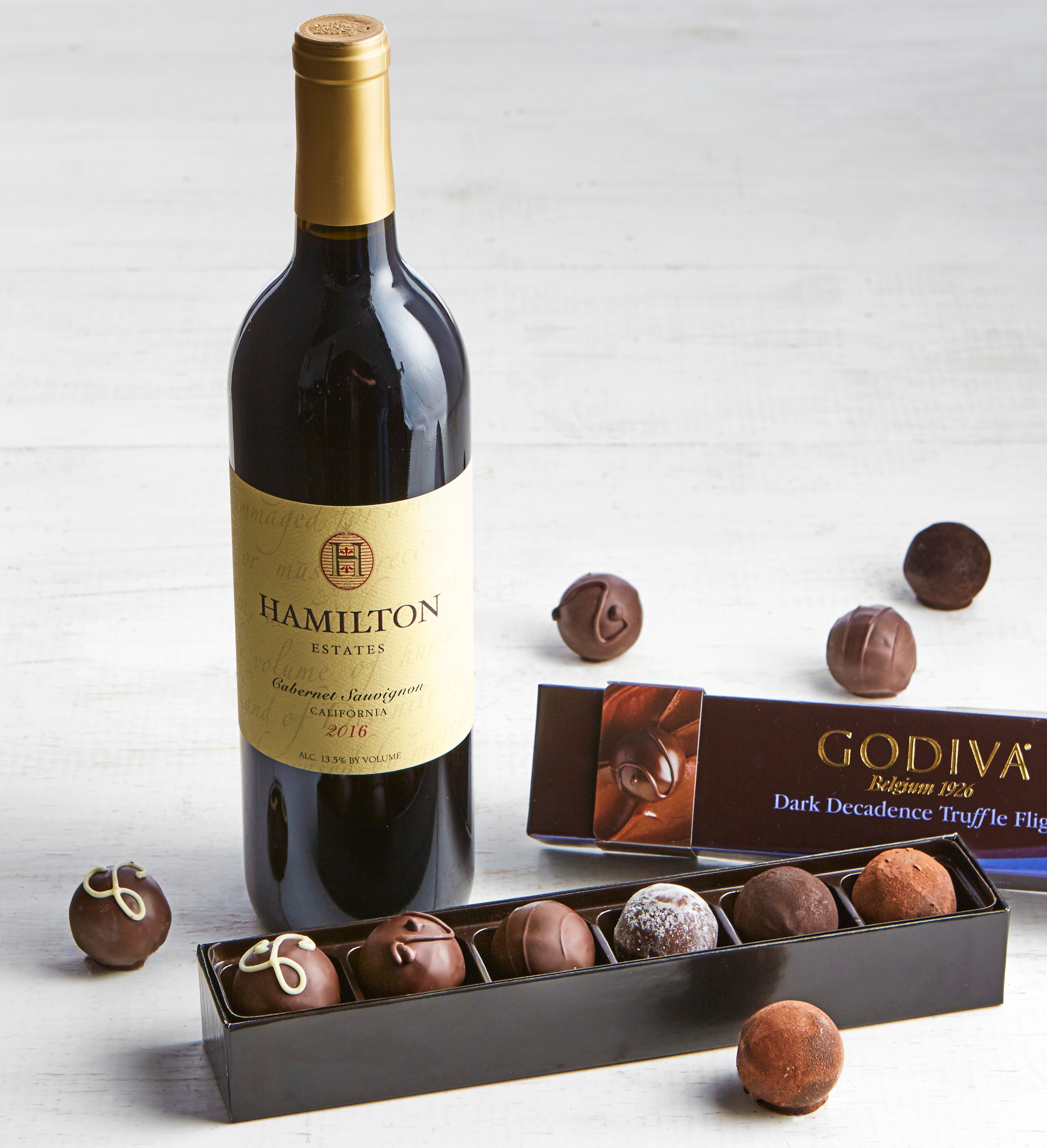 Godiva Dark Decadence Truffle Flight Box & Wine