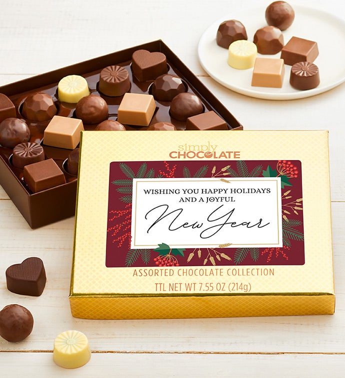 Simply Chocolate® Happy Holidays and Joyful New Year 18pc Choc Box